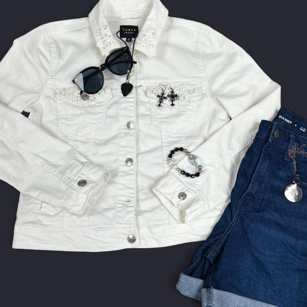 Custom White Denim Jacket with Angel of Death Sleep Token Tshirt Graphic - Picture 6 of 8